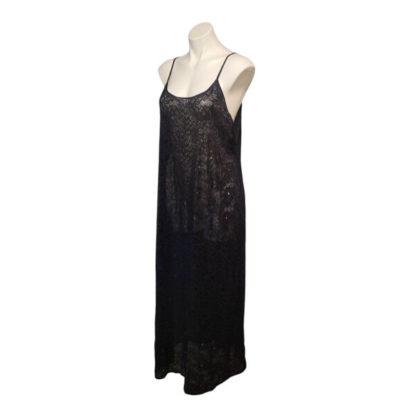Vintage Olga 92002 Long Black Lace Maxi Nightgown Dress Size Large 70s 80s Sexy - Picture 1 of 6